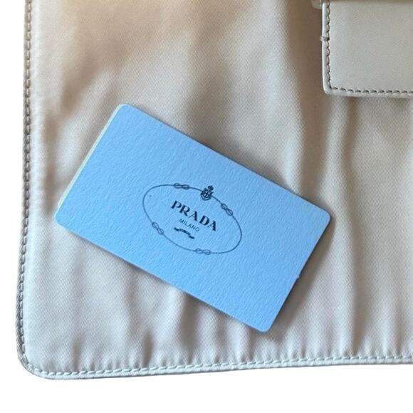 🤍 PRADA Beige Nylon & White Leather Shoulder Bag – Authentic 97441 🤍 - Picture 6 of 8